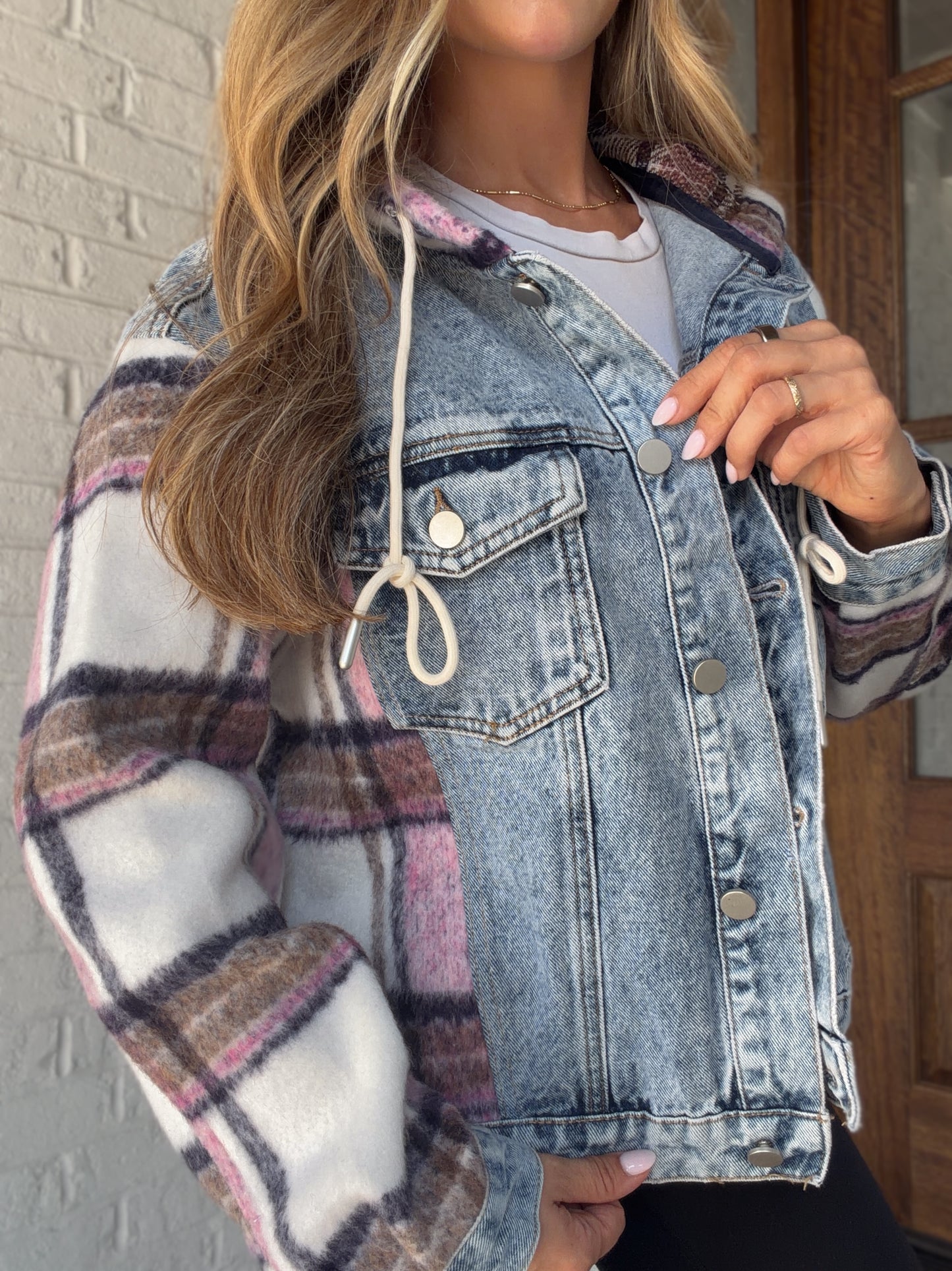 Sienna Flannel Hooded Denim Jacket