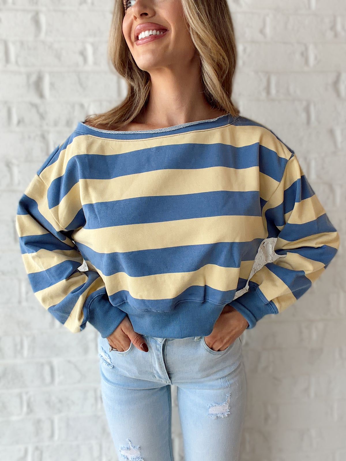 Colbie Off The Shoulder Rugby Striped Top
