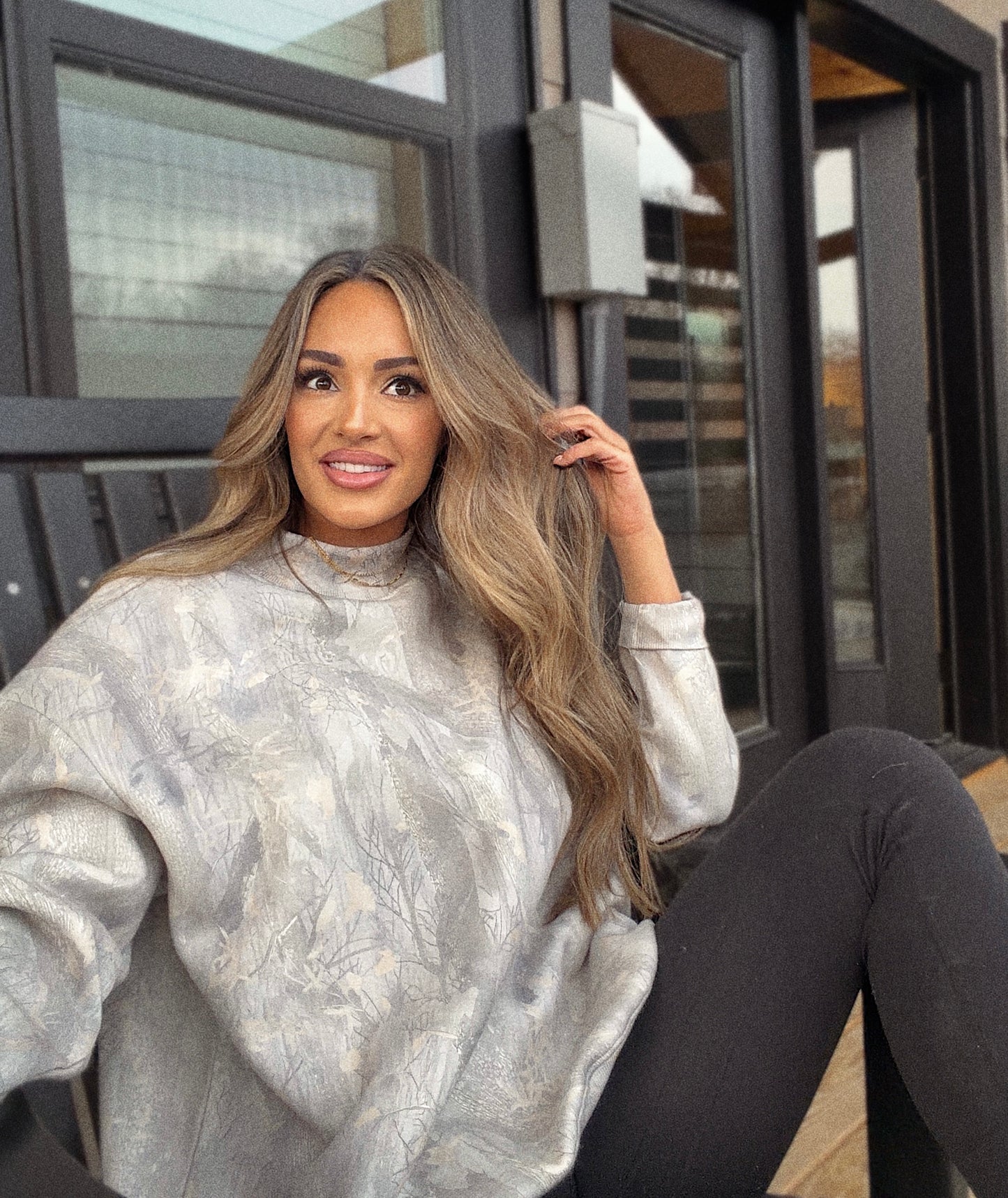 Tilly Oversized Light Camo Mock Neck Crew