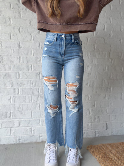 Brisa Distressed Cropped Flare Jeans