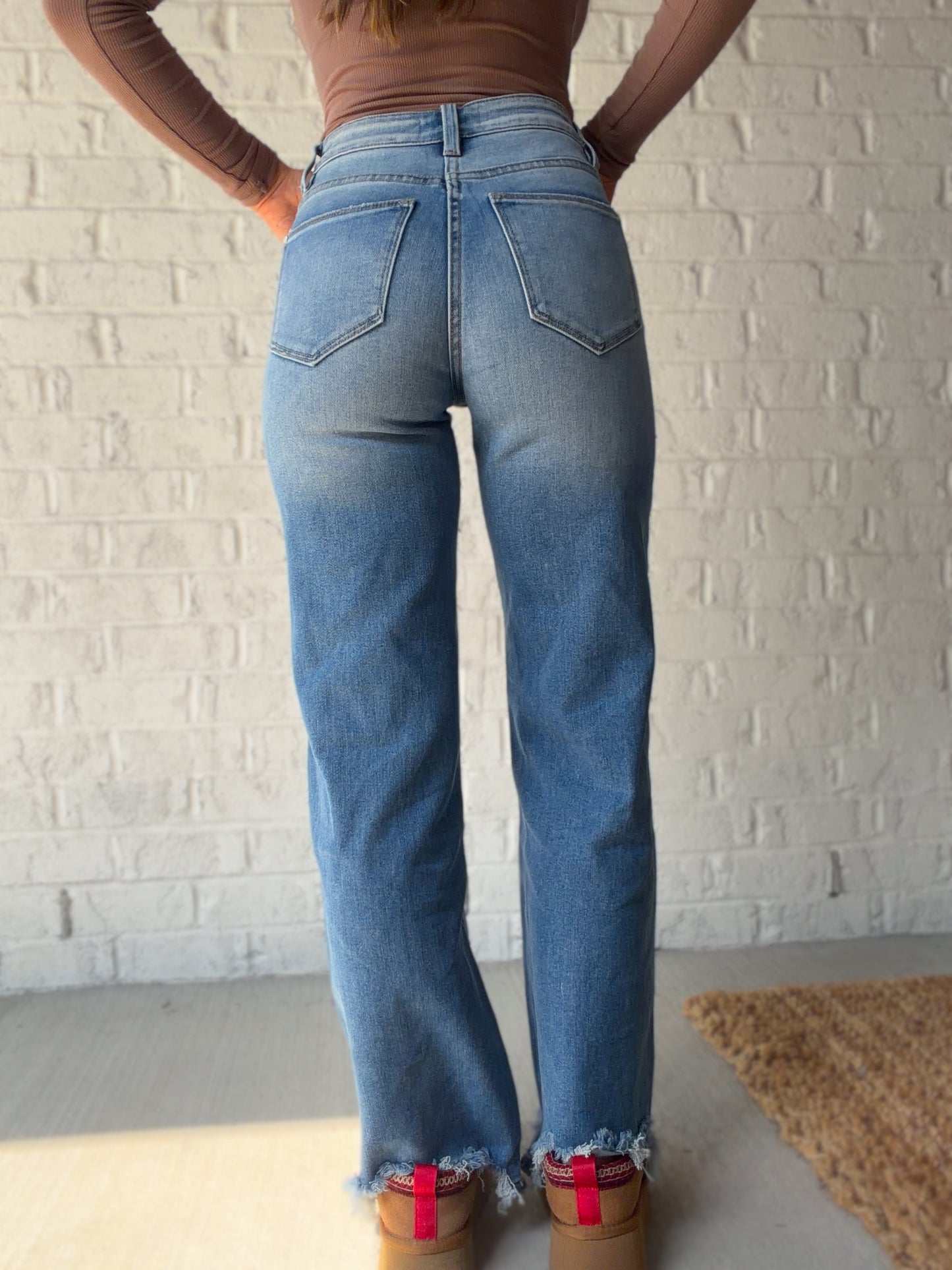 Nova Wide Leg Distressed Hem Jeans