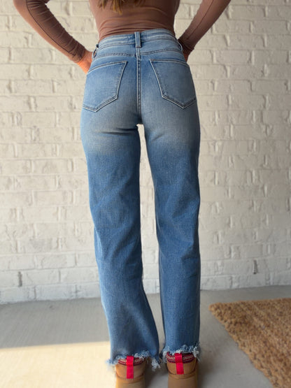 Nova Wide Leg Distressed Hem Jeans