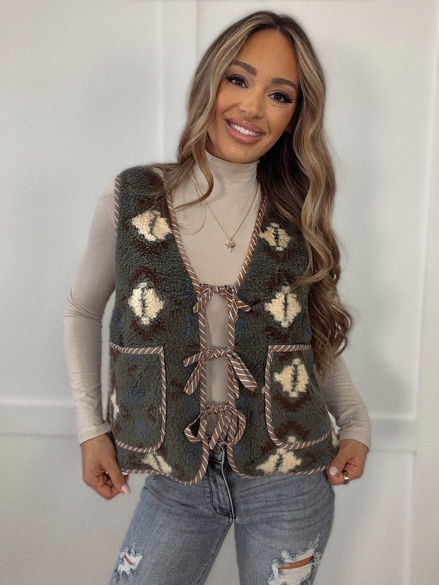 Becka Mix Patterned Sherpa Vest