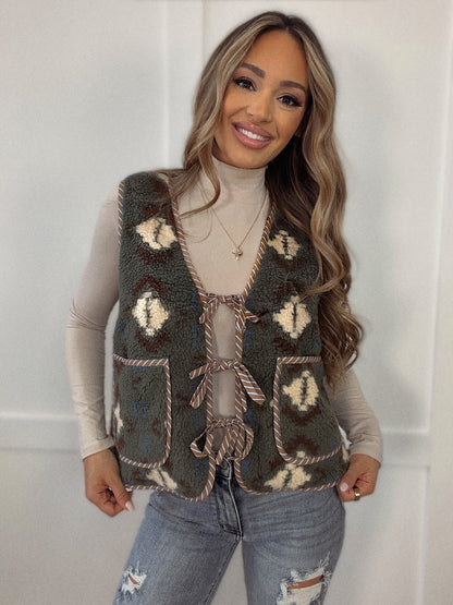 Becka Mix Patterned Sherpa Vest