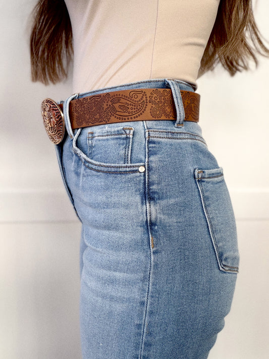 Darn Tootin Floral Leather Belt