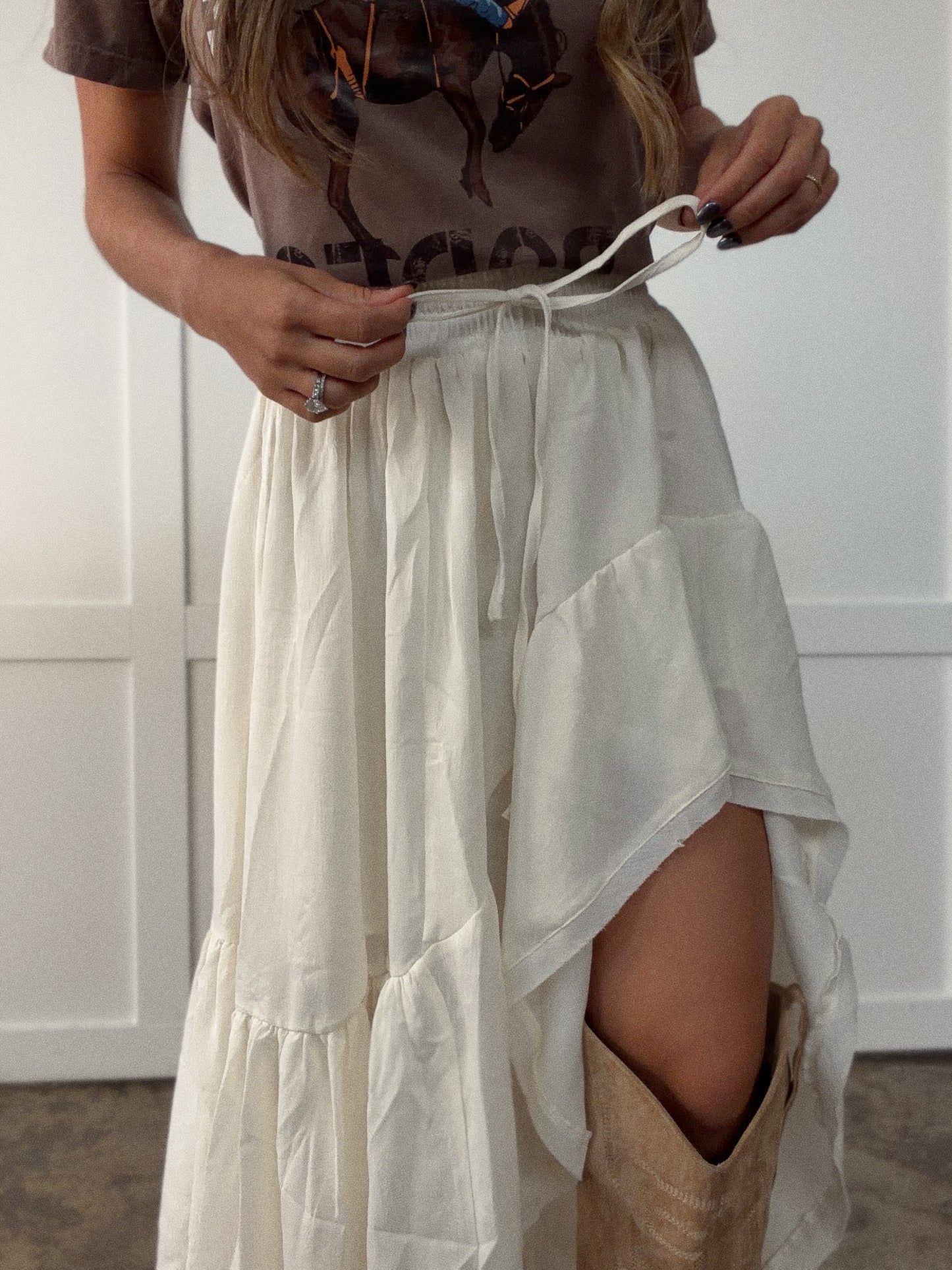 Boho Waves Ruffled Maxi Skirt