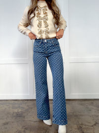 Evie Embroidered Bow Wide Leg Jeans