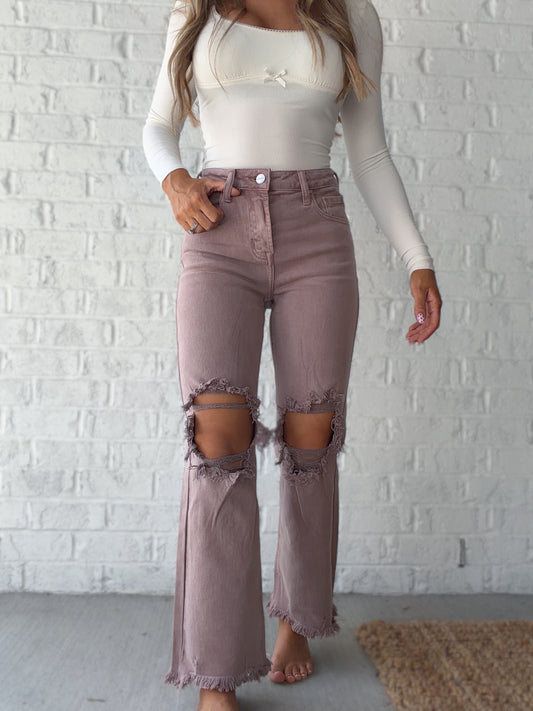 Mya High Rise Wide Leg Distressed Risen Jeans