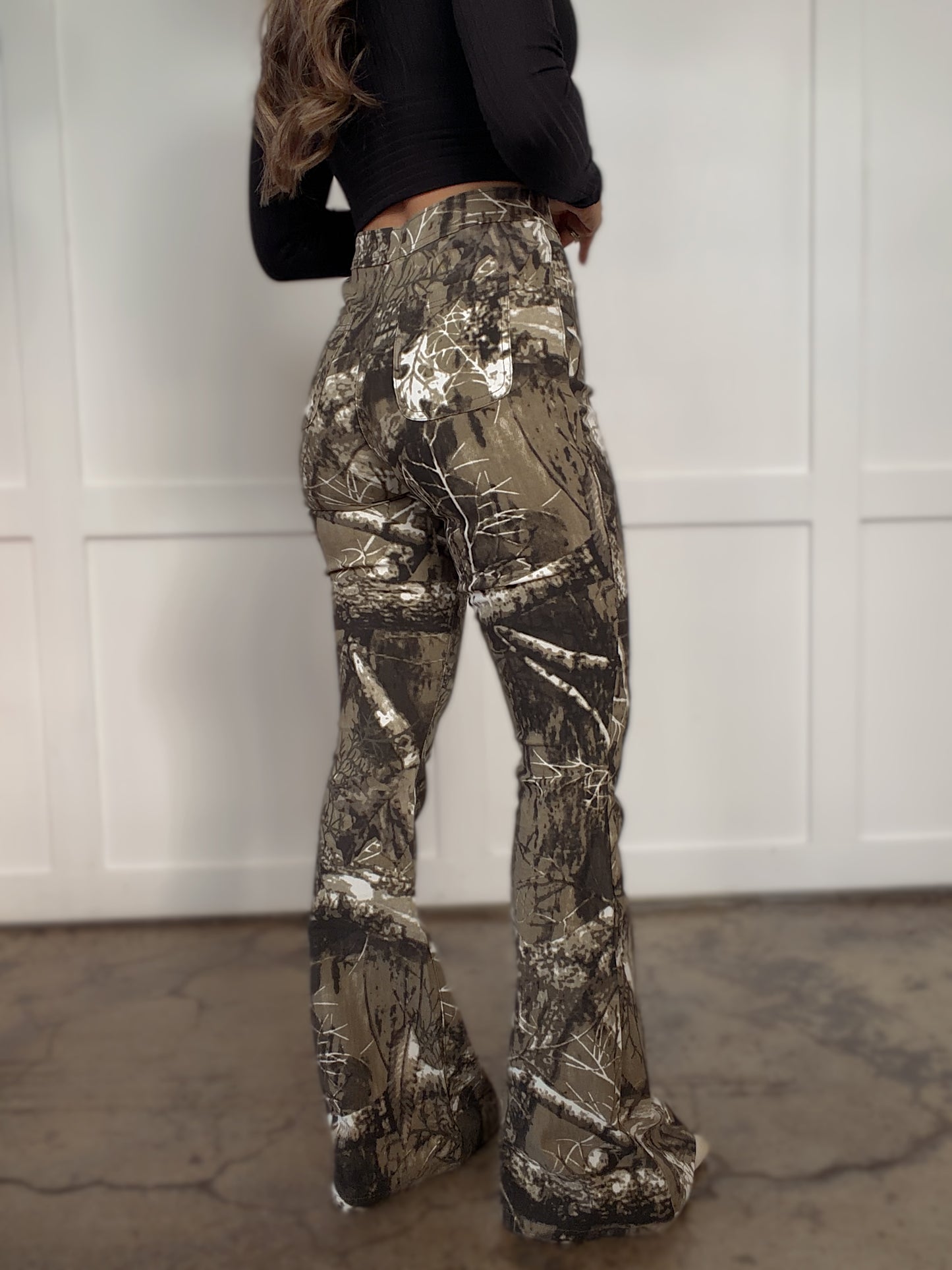 PREORDER: Fiona High Waisted Bell Bottom Flare Jeans - Brown CAMO