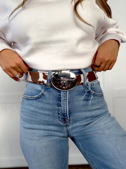 Western Longhorn Leather Belt