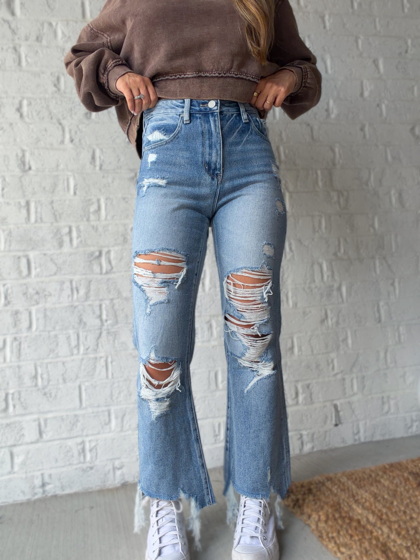 Brisa Distressed Cropped Flare Jeans