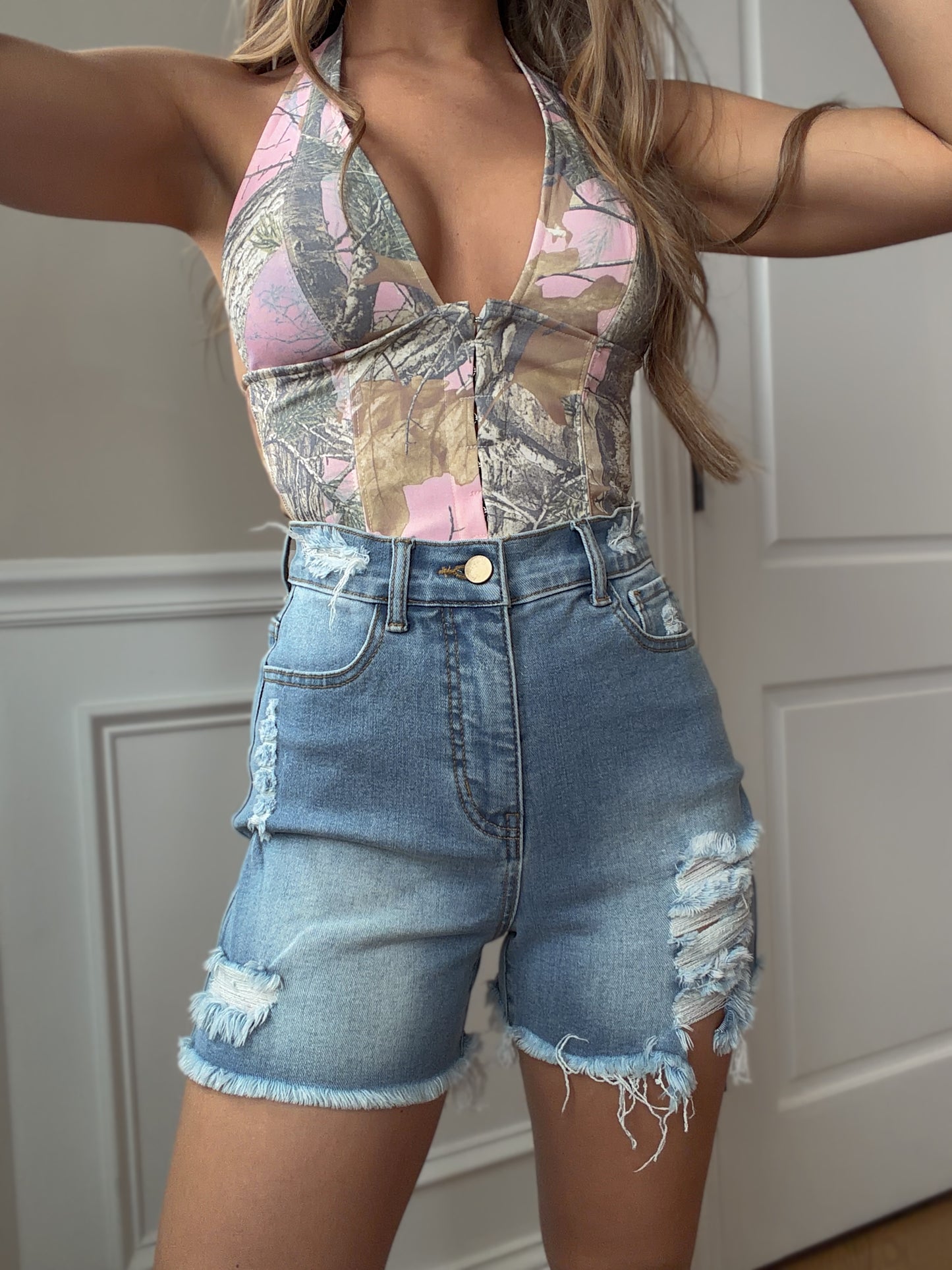 PREORDER: Breanne Distressed High Rise Shorts