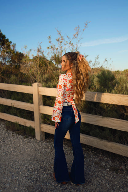 Fiona High Waisted Bell Bottom Flare Jeans - Medium Wash Denim (SIZE UP)