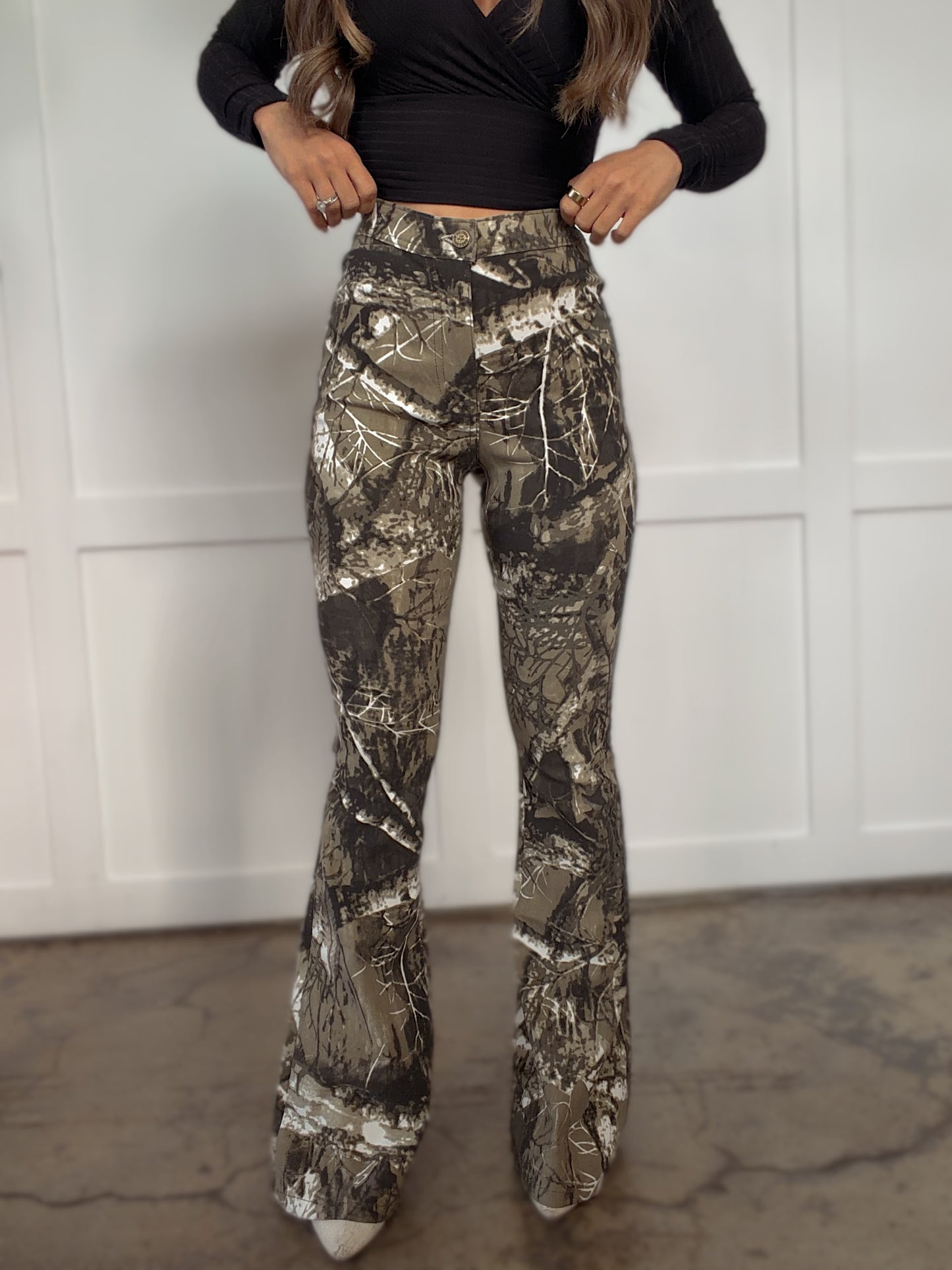 PREORDER: Fiona High Waisted Bell Bottom Flare Jeans - Brown CAMO
