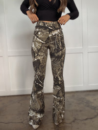 PREORDER: Fiona High Waisted Bell Bottom Flare Jeans - Brown CAMO