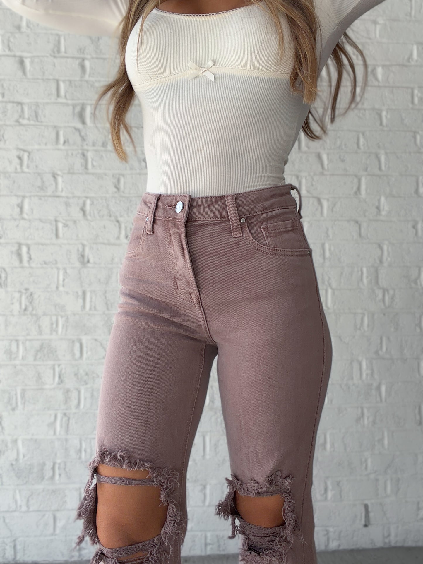 Mya High Rise Wide Leg Distressed Risen Jeans