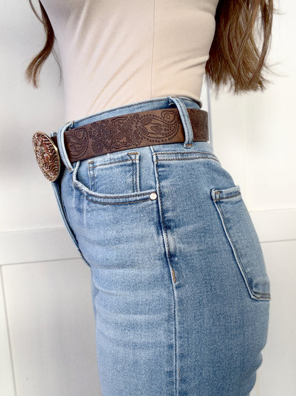Darn Tootin Floral Leather Belt