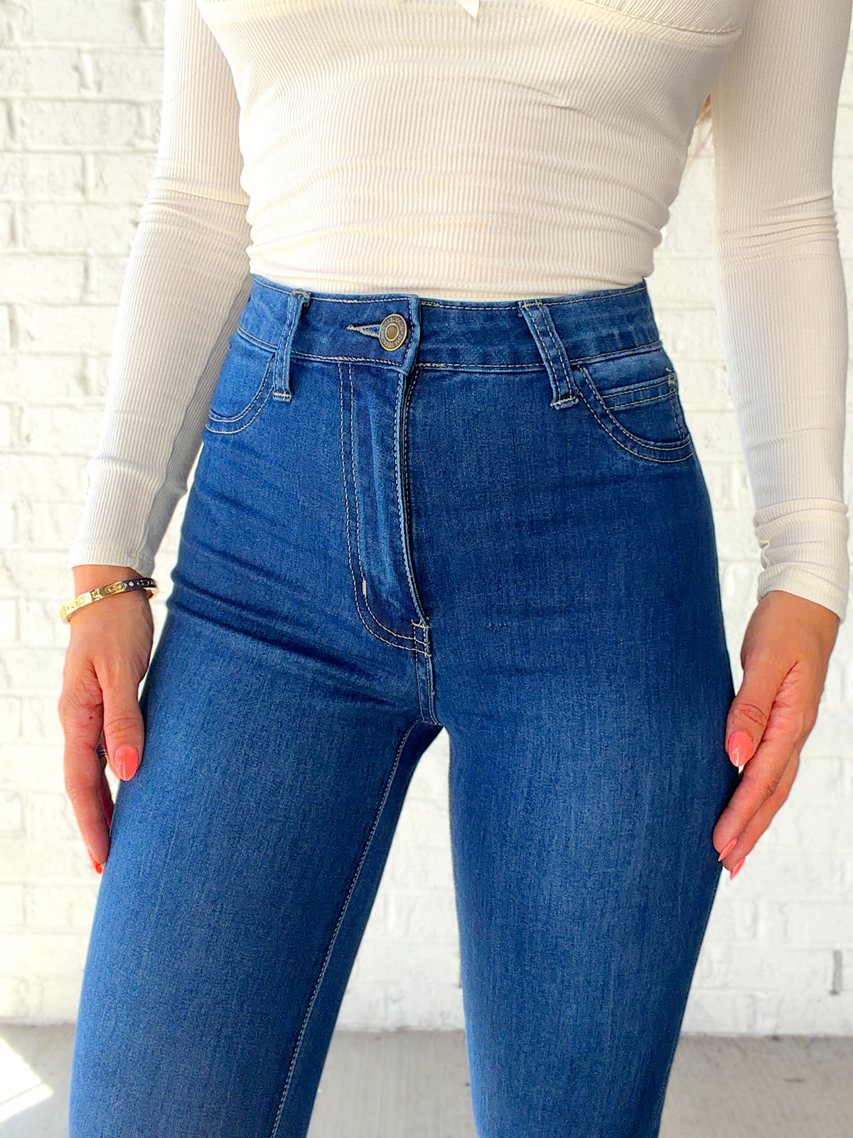 Fiona High Waisted Bell Bottom Flare Jeans - Medium Wash Denim