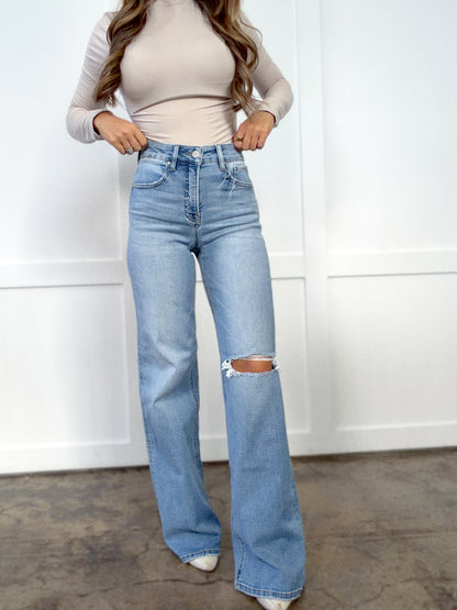 Miranda Risen Distressed Wide Leg Jeans