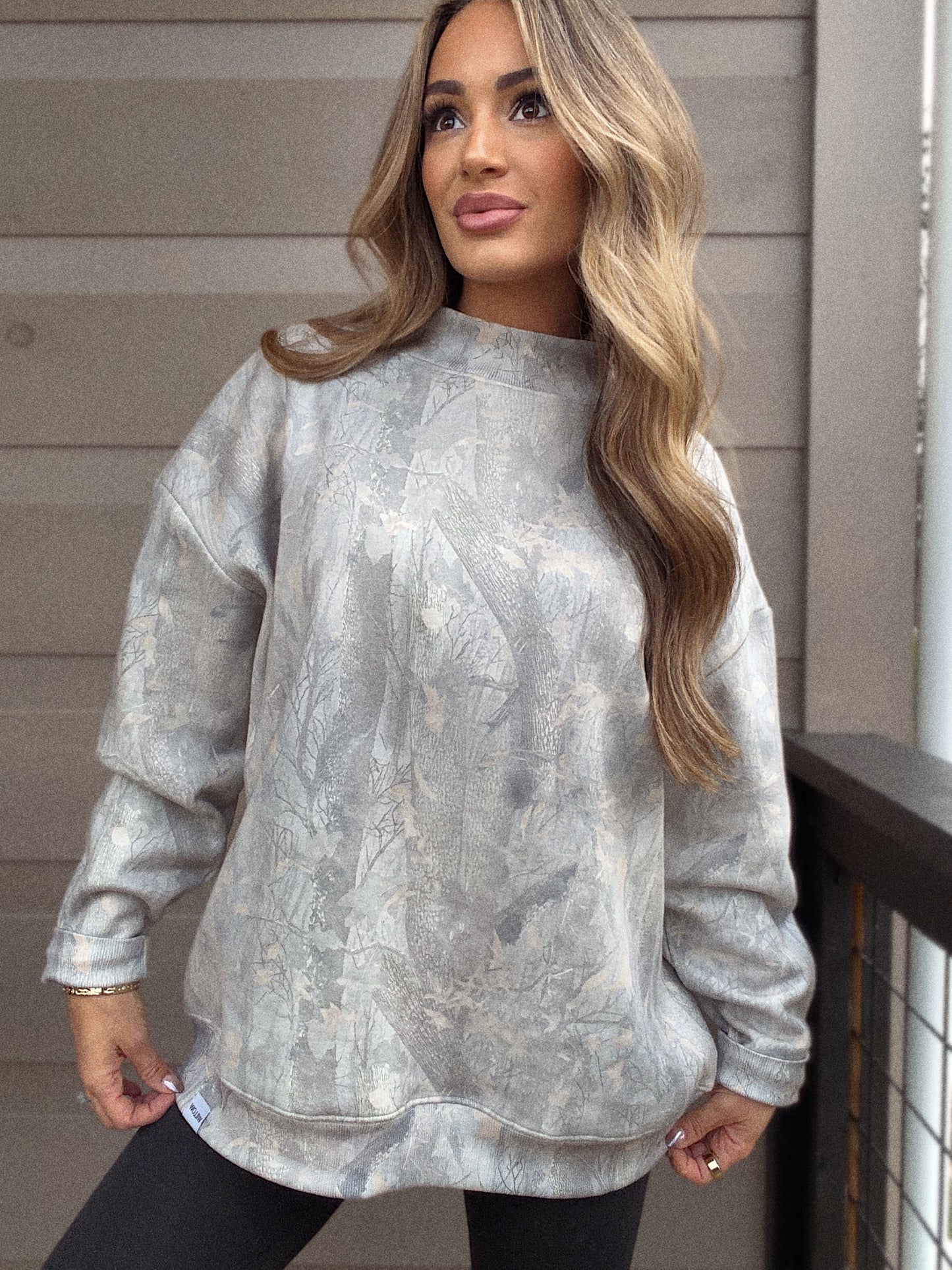 Tilly Oversized Light Camo Mock Neck Crew