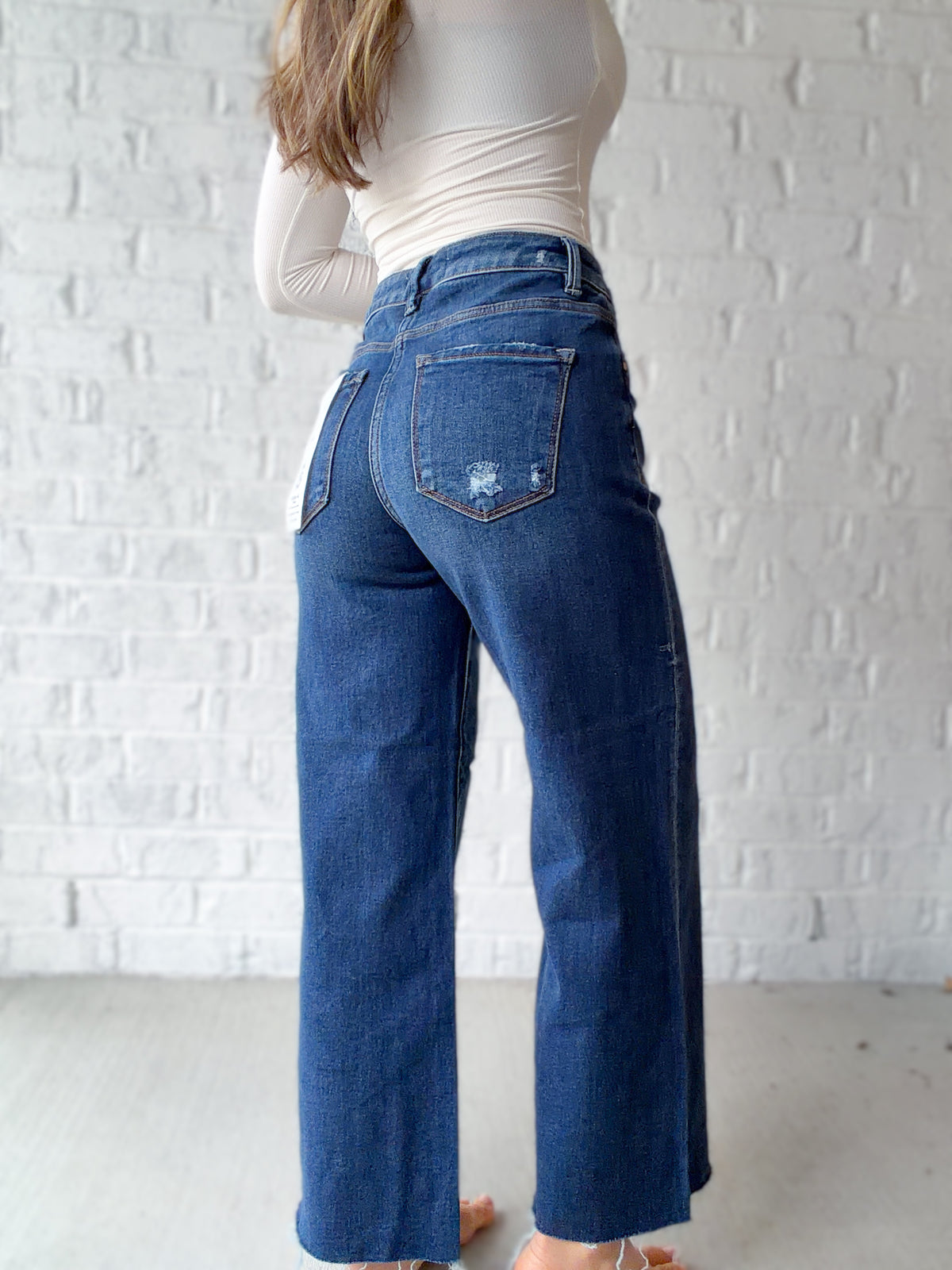Lillianne High Rise Crop Wide Button Up Jeans