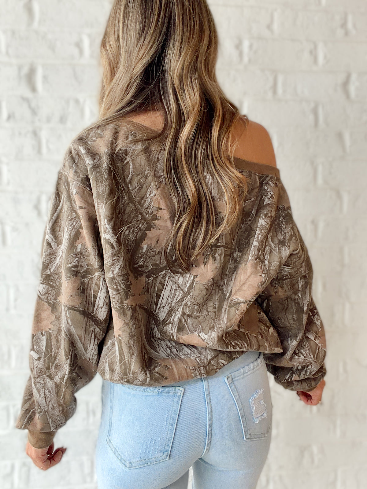 Timber Trail Off Shoulder Camo Sweatshirt
