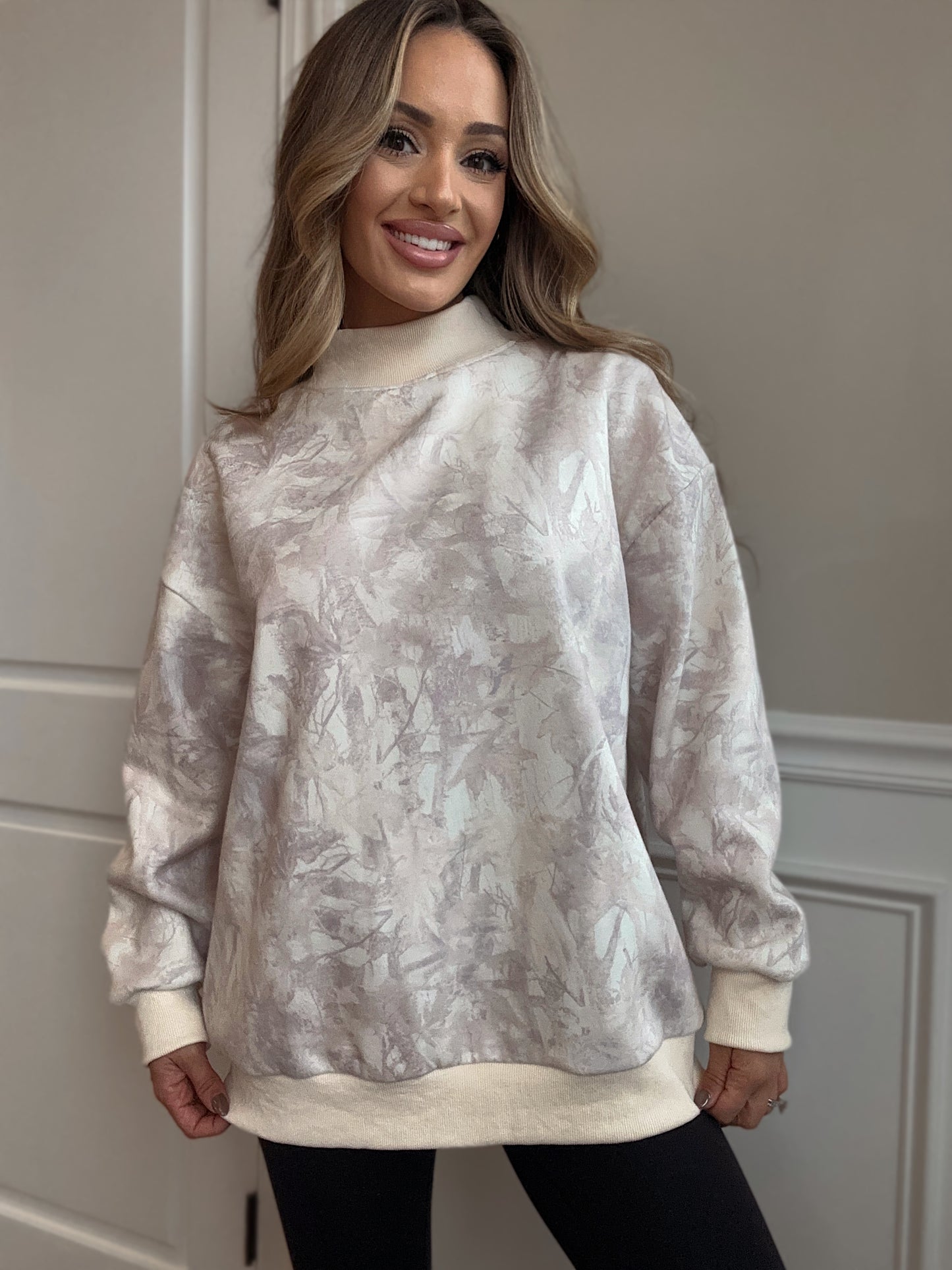 Tilly Beige Camo Oversized Mockneck Crew