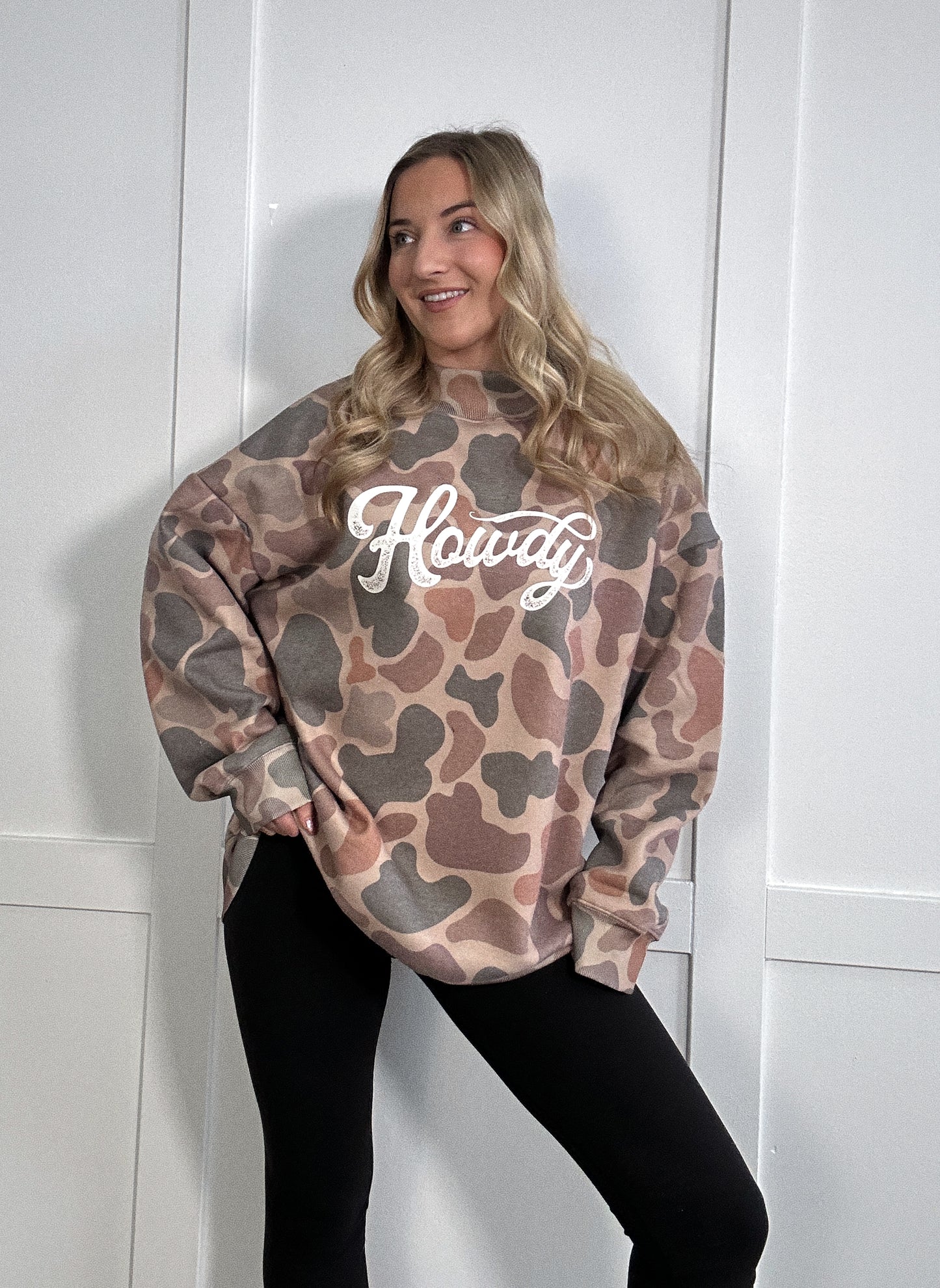 Tilly Howdy Oversized Dark Camo Mock Neck Crew
