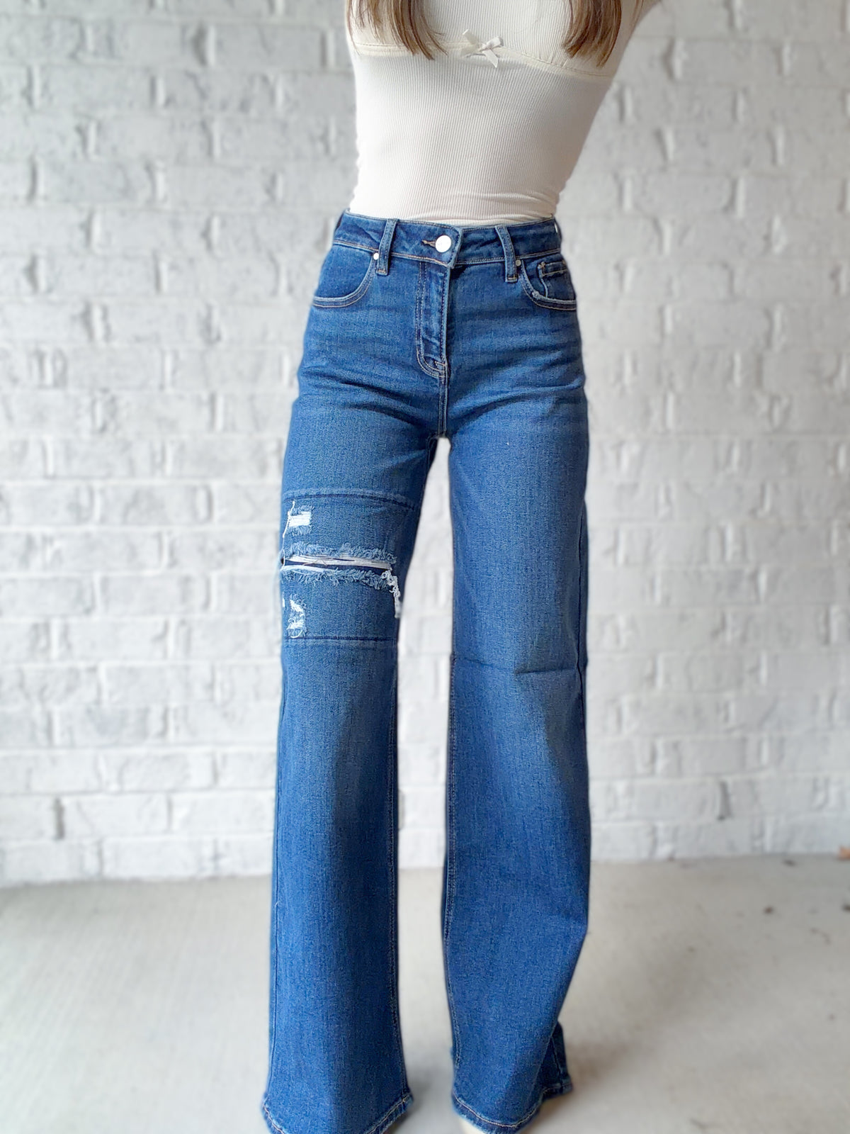 Marlowe High Rise Distressed Wide Leg Jeans