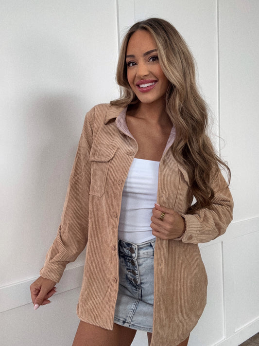 Morgan Corduroy Reversible Button Down Jacket - Cream