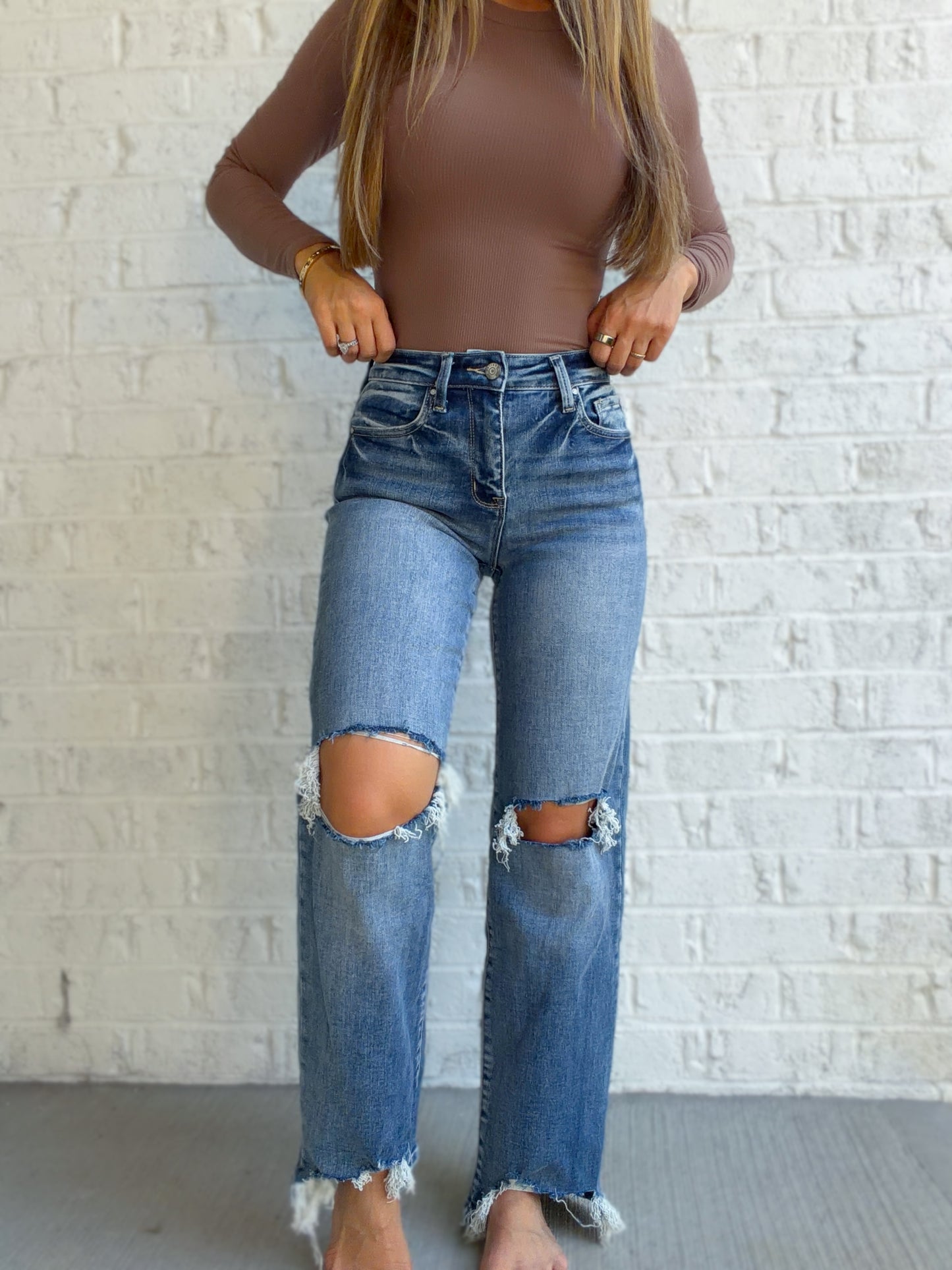 Ivy Distressed Wide Leg Jeans
