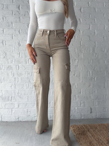 High Rise Risen Cargo Pants