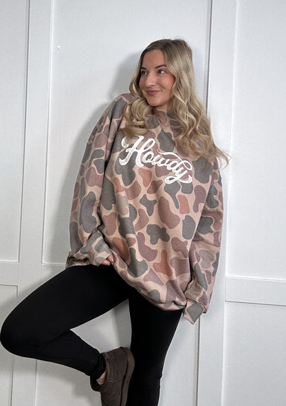 Tilly Howdy Oversized Dark Camo Mock Neck Crew