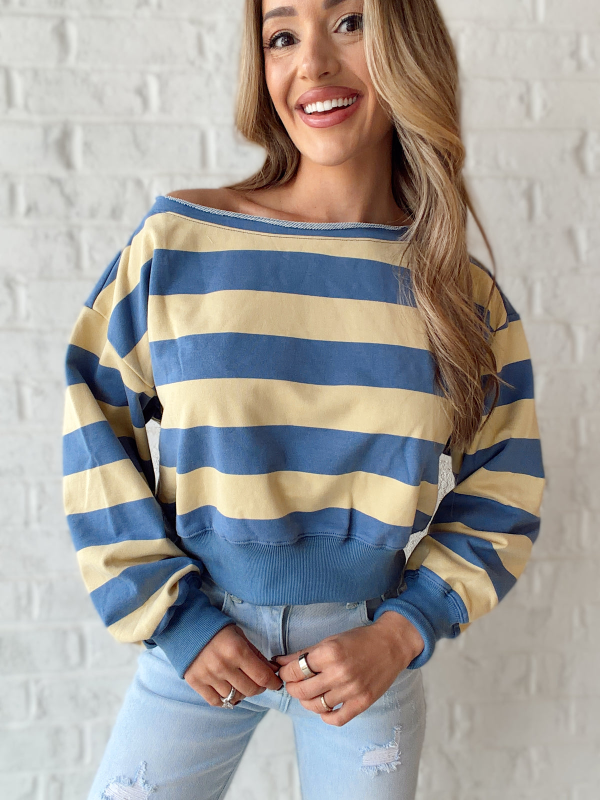 Colbie Off The Shoulder Rugby Striped Top