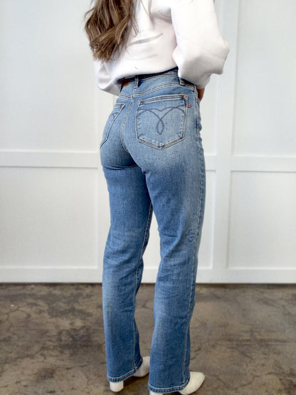 Iris Judy Blue Vintage Wash Thermal Straight Leg Jeans