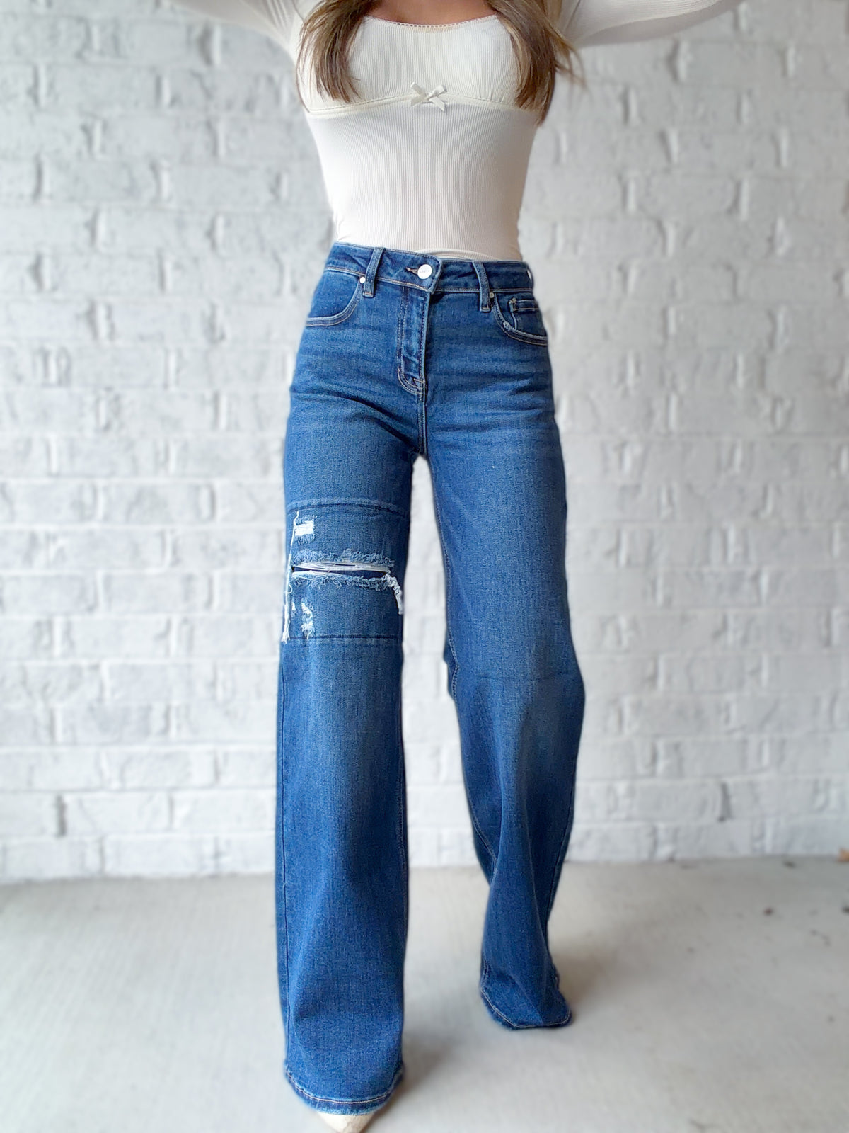 Marlowe High Rise Distressed Wide Leg Jeans