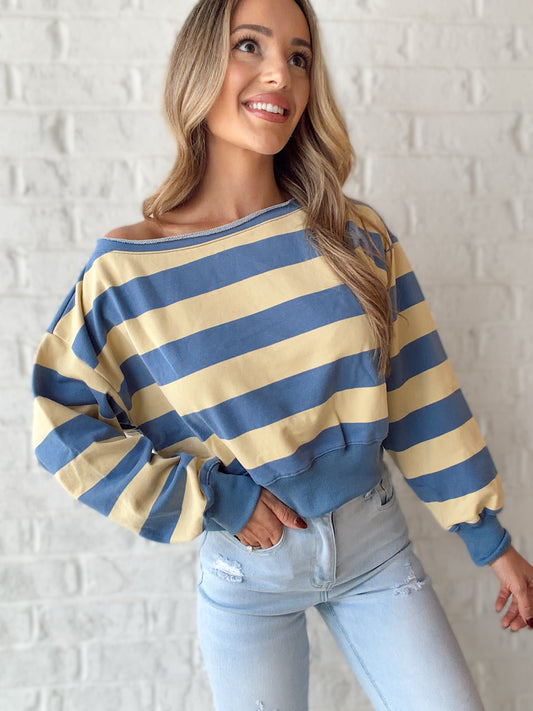 Colbie Off The Shoulder Rugby Striped Top