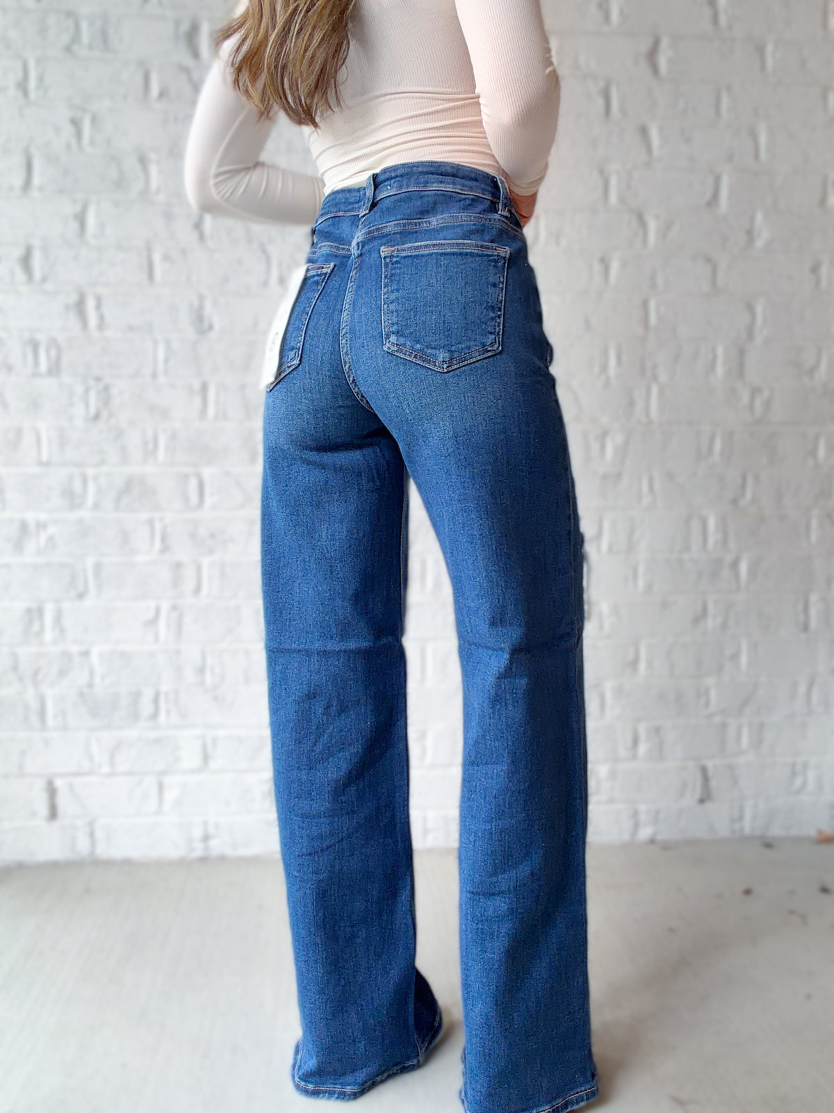 Marlowe High Rise Distressed Wide Leg Jeans