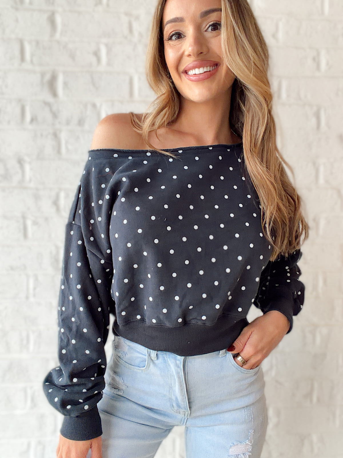 Lucky Charm Off The Shoulder Sweatshirt