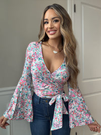 Woodstock Floral Bell Sleeve Wrap Top - Wild Petal
