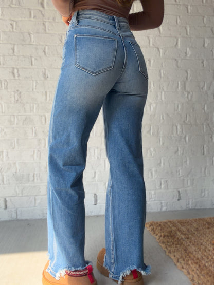 Nova Wide Leg Distressed Hem Jeans