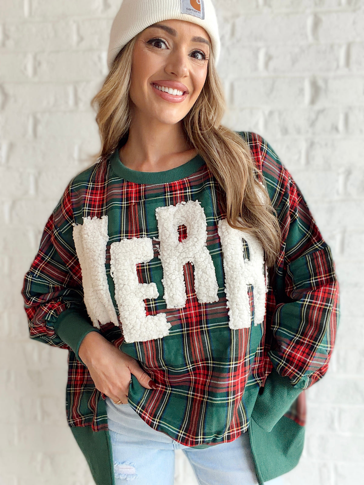 Evergreen Wishes Merry Plaid Pullover