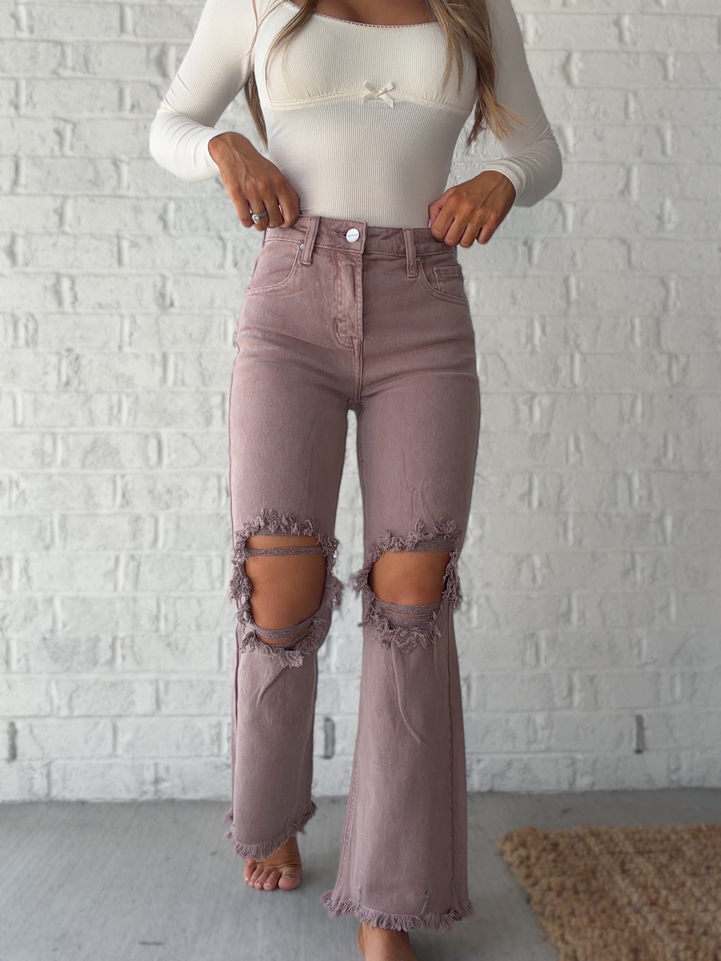 Mya High Rise Wide Leg Distressed Risen Jeans