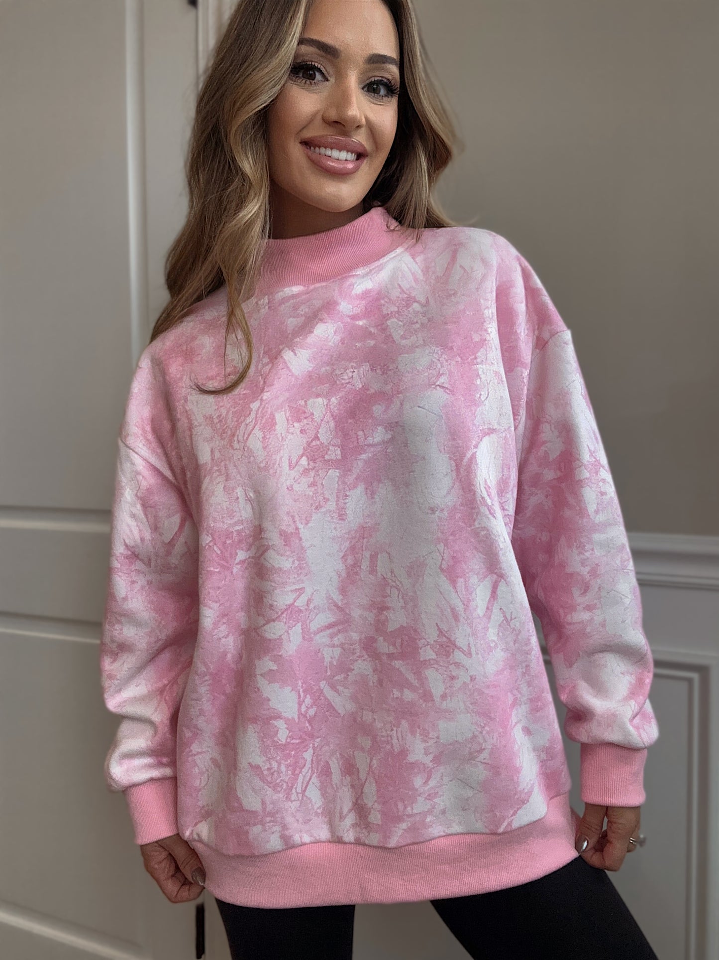 Tilly Pink Camo Oversized Mockneck Crew