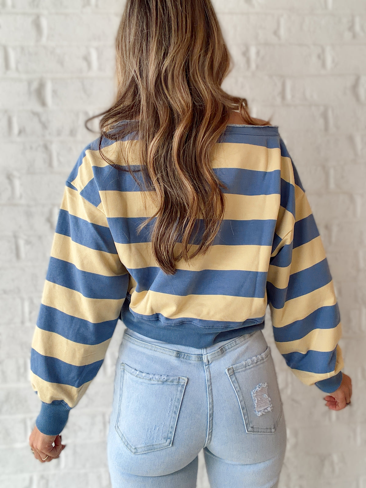 Colbie Off The Shoulder Rugby Striped Top