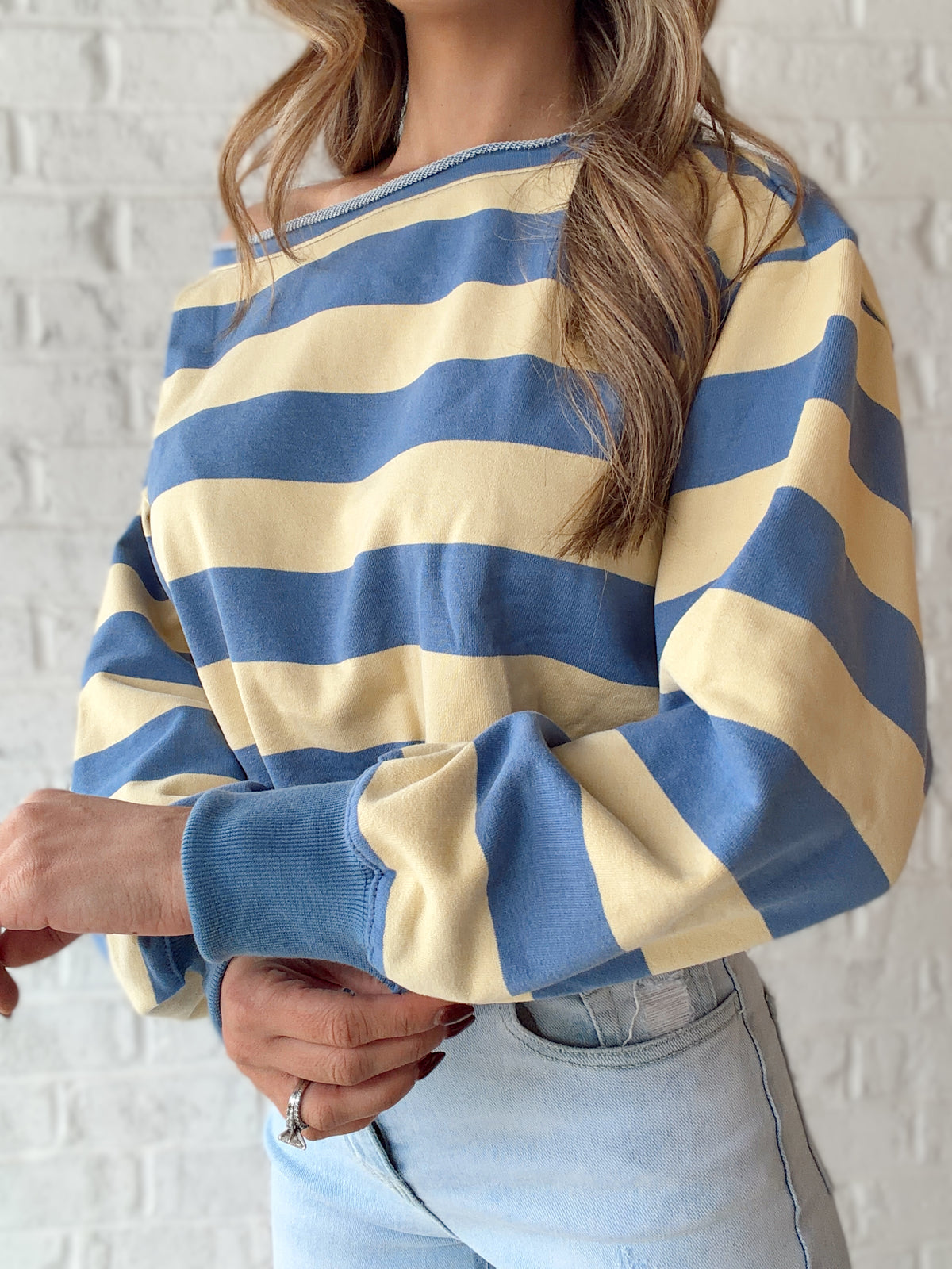 Colbie Off The Shoulder Rugby Striped Top