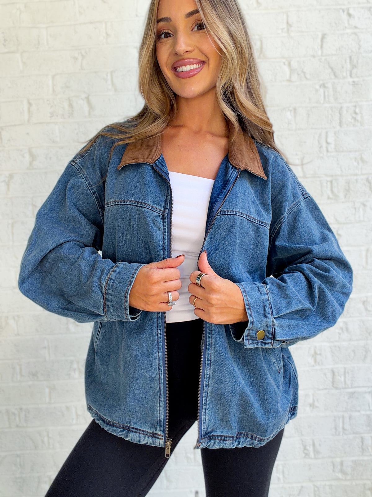Cedar Lane Contrast Collar Denim Jacket