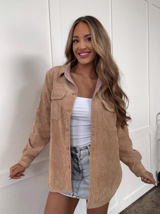 Morgan Corduroy Reversible Button Down Jacket - Cream