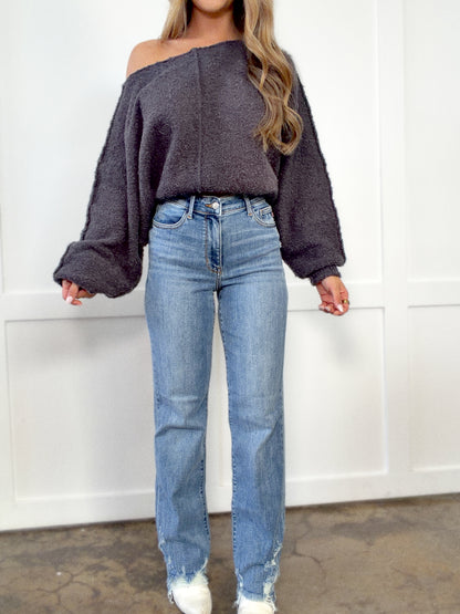Soft Stitch High Waisted Straight Leg Jeans