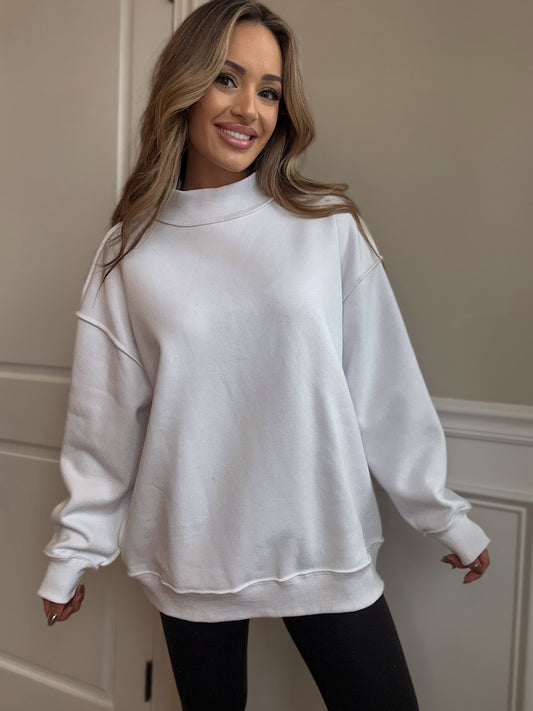 Tilly White Reversible Oversized Mockneck Crew